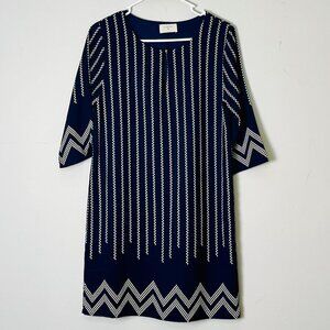 Everly Dress Women's Small Navy Blue White Geometric Nordic Career Boho‎ Artsy